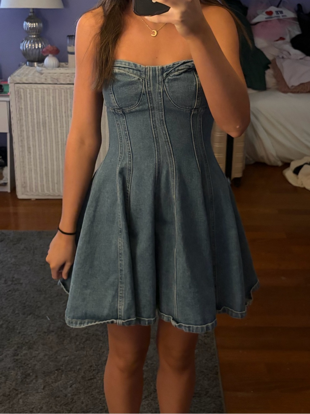 Forever 21 Blue Strapless Denim Fit-and-Flare Dress
